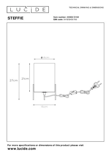 Lucide STEFFIE - Tischlampe - Ø 15 cm - 1xE27 - Amber - Technisch